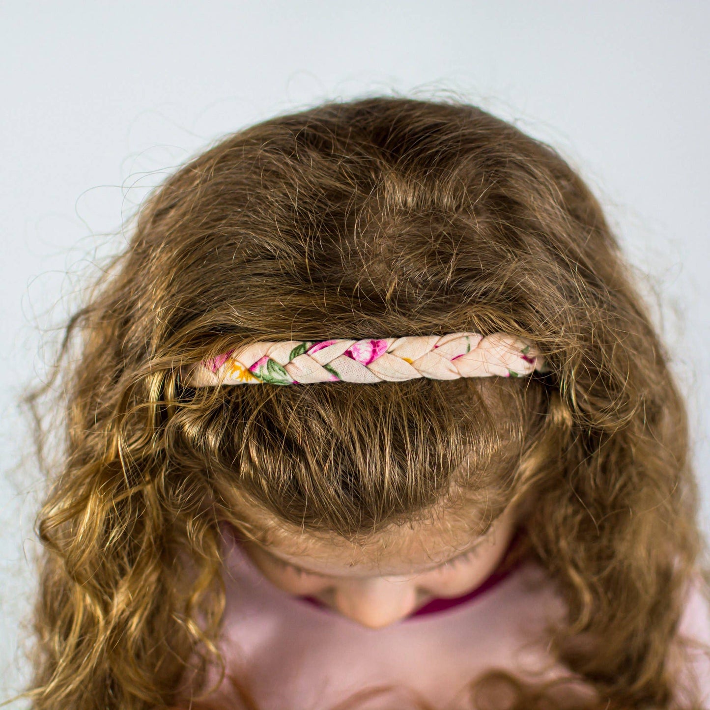 Adjustable Floral Braided Headband - Light Pink