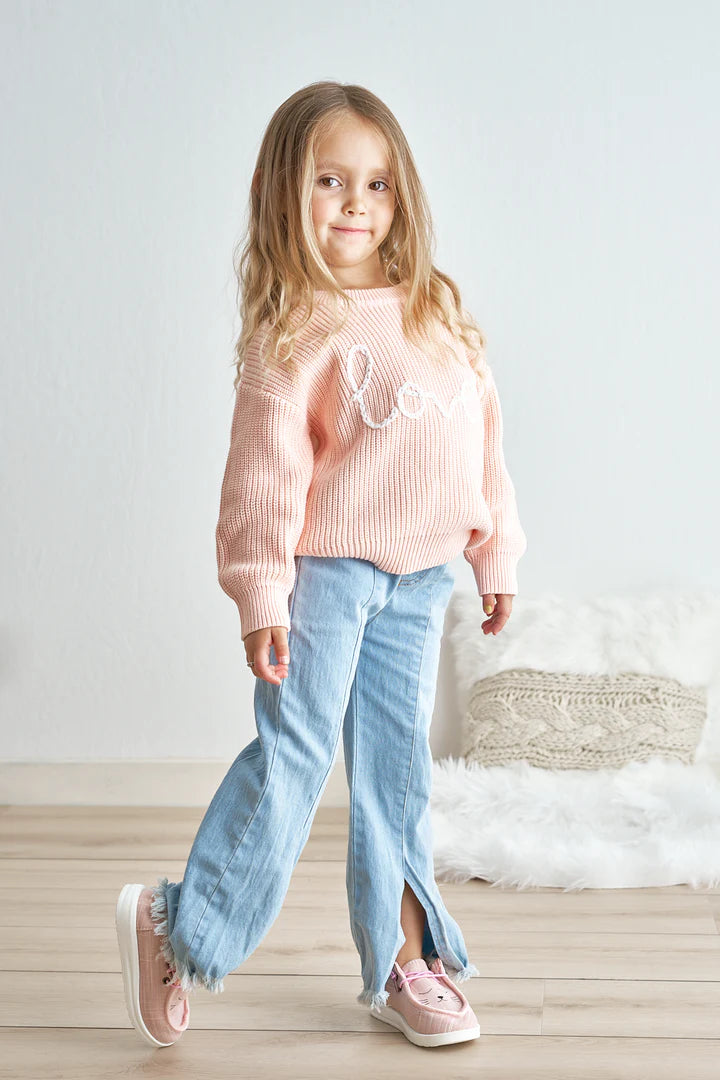 Kids heart hand-embroidered pink sweater