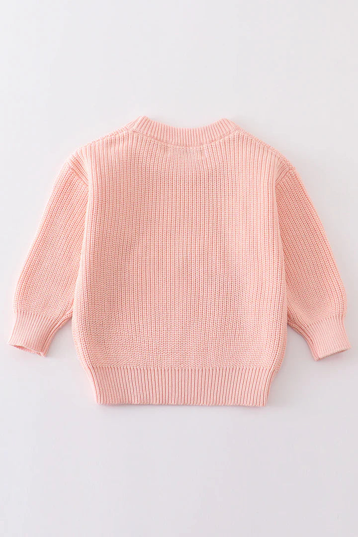 Kids heart hand-embroidered pink sweater