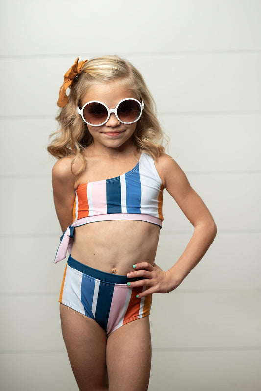 Girls Stripe Retro Swimwear