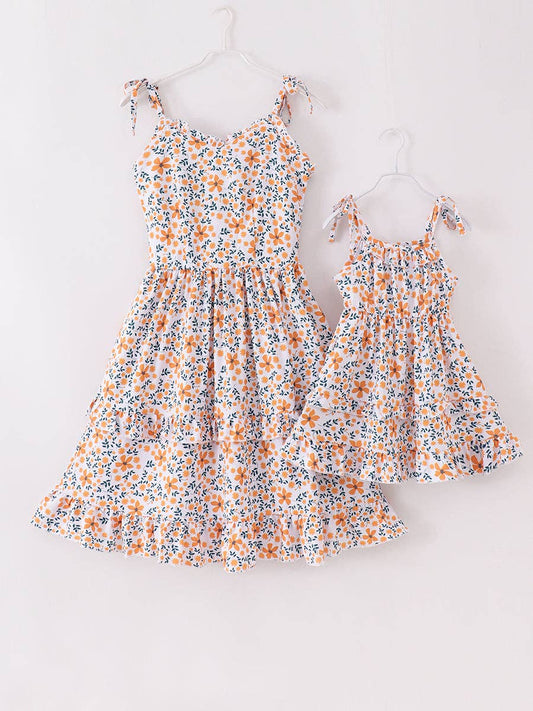 Mommy & Me Blue Orange Floral Dress